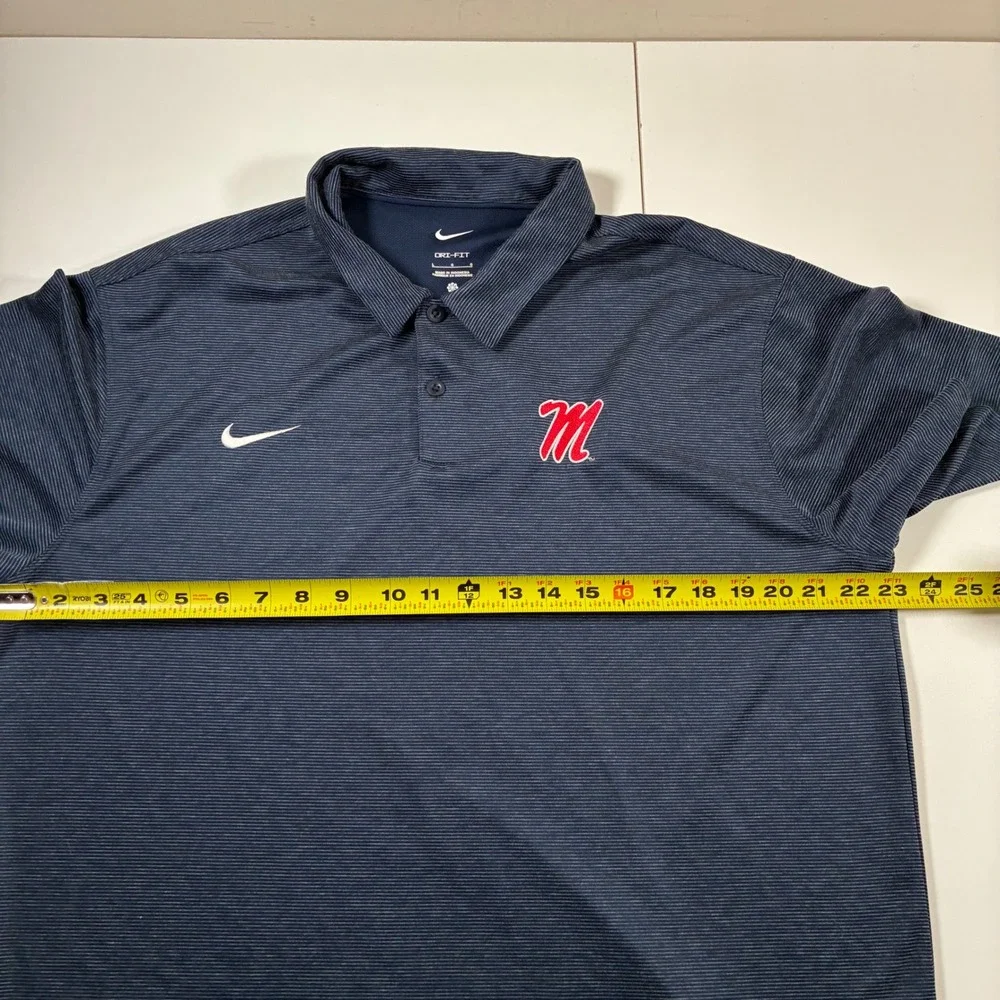 Ole Miss Rebels Nike Polo Large Navy Blue Dri-FIT Heathered Stripe M51959